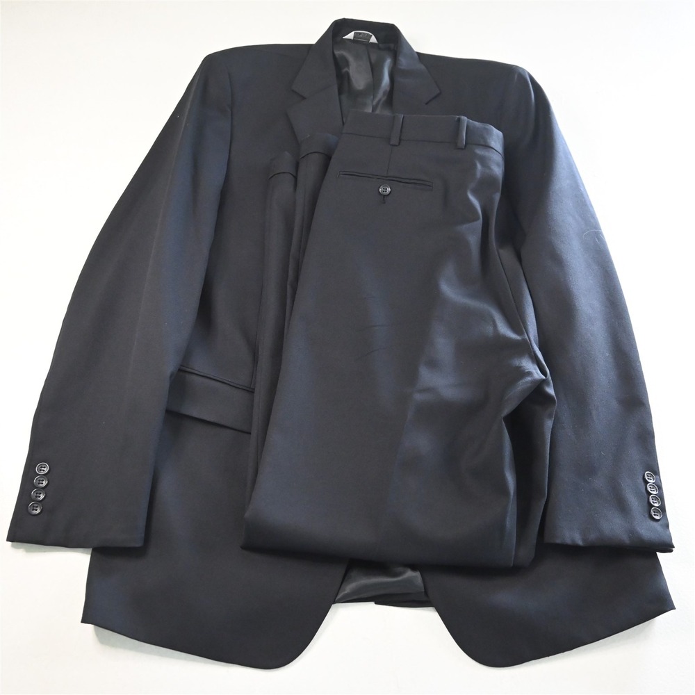 Joseph Feiss 44L 38x34 Navy Blue‎ 100% Wool Mens Jacket Pants Suit